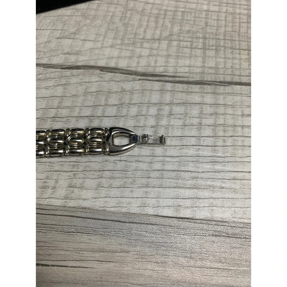 Two Tone Panther Link Bracelet Silver Gold Tone Fold Over Clasp 7 Inch Vintage